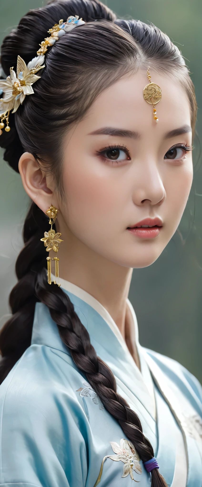 highest quality、masterpiece、High resolution(1.4)、絶妙なChina dressに身を包んだwuxia 1girlは、It revealed her super gorgeous face adorned with subtle makeup and a serene look.。Long flowing hair cascading down her back、Sparkling in the sunlight、It caught the attention of onlookers。A moment of silence before the action begins、Her gorgeous eyes reflected determination and focus.。She wore her hair elegantly in a high bun.、Her hair was held in place with intricately braided hairpins.。With a swift and deft movement she drew her sword.、Get ready for some electrifying kung fu combat。China dress