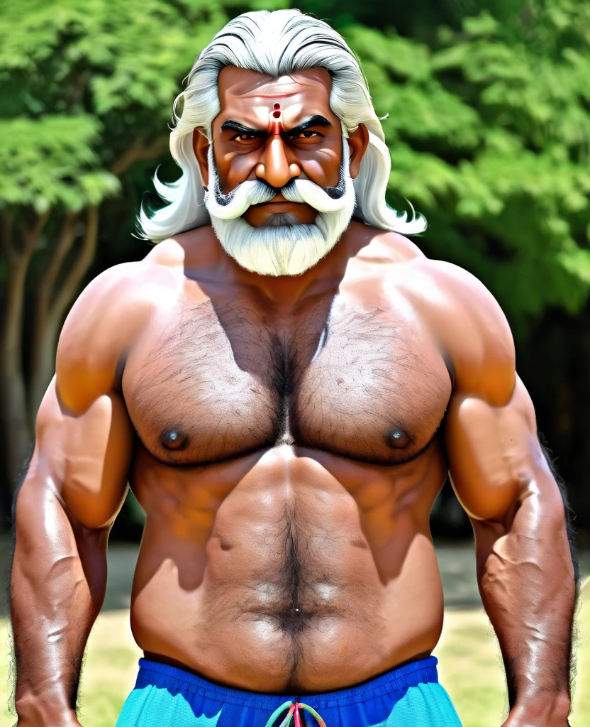 extremely detailed, detailed face, detailed eyes, detailed big muscles detailed fat , (view realistic full body with barefeet), ((1man)), (object (big belly indian 60s big bulge testicles hairy body thick legs rugged hairy naked standing with face up alpha perverted smile expression inside indian tem (hefty build, big muscle, facial hair, moustache, white beard, alpha strong man face thick hair,  white hair, strong character, strong muscle), (background (sunny , indian temple Garden)), (photography (50mm lens, cinematic, cinematic color)





