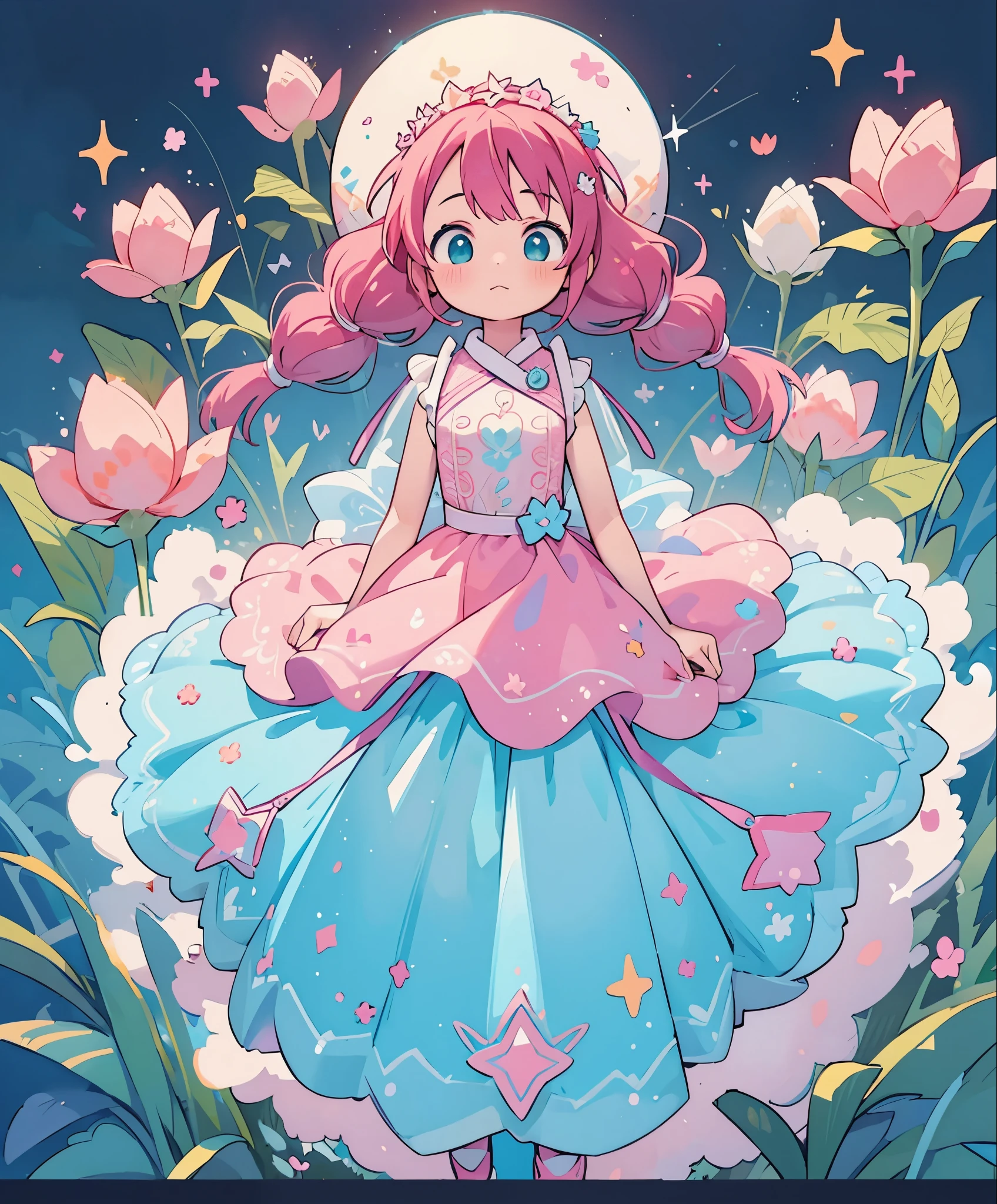 (masterpiece、highest quality、highest quality、official art、美しくbeautiful:1.2)、(1 girl:1.3)Hatsune Miku、twin tails,big breasts,beautiful girl in colorful gradient puffy ballgown, Long, flowing, dark pink hair, colorful fantasia background, Sparkling, watercolor illustration, disney art style, beautiful digital illustration, Fantasia Otherworldly scenery Plants Flowers, beautiful, masterpiece, highest quality, anime disney style