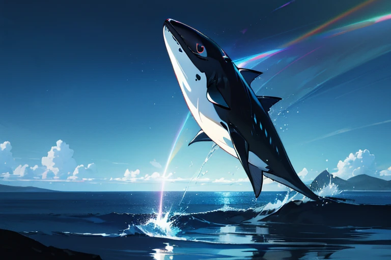 "(best quality,highres:1.2), (photorealistic) killer whale approaching, beautiful, ocean scenery, vibrant colors, sparkling water, sunlight reflection, dramatic lighting, powerful and majestic"