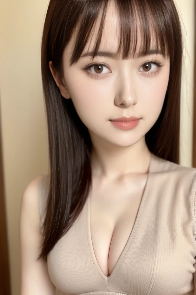 ((highest quality,8K,masterpiece:1.3)), Japanese, 26 year old female model,bangs、black haired、long hair、straight hair、Hair fluttering in the wind、((8K、RAW photo、excellent quality、masterpiece:1.2)、(realistic、Photorealistic:1.37)、Super detailed、超High-resolution、1 girl、view audience、detailed beautiful face、laughter、(thin waist) :1.3)、shirt、beautifully detailed skin、skin texture,professional lighting、small breasts、Soft Eyes