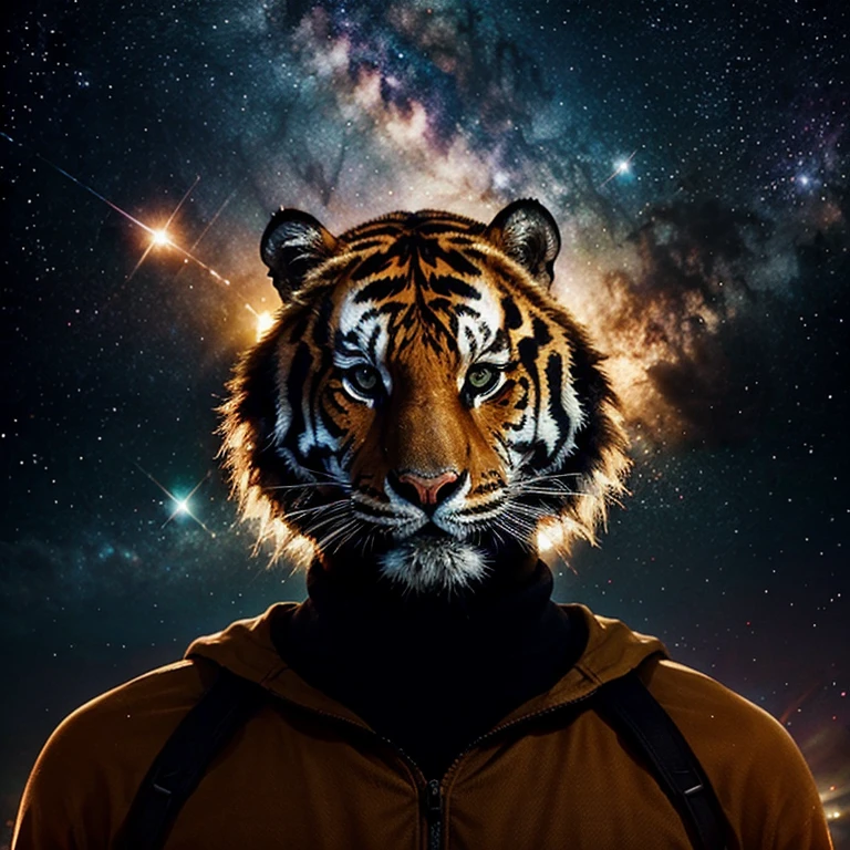 Generate a galaxy with a tiger in the background I want the galaxy to be very bright something from science fiction 