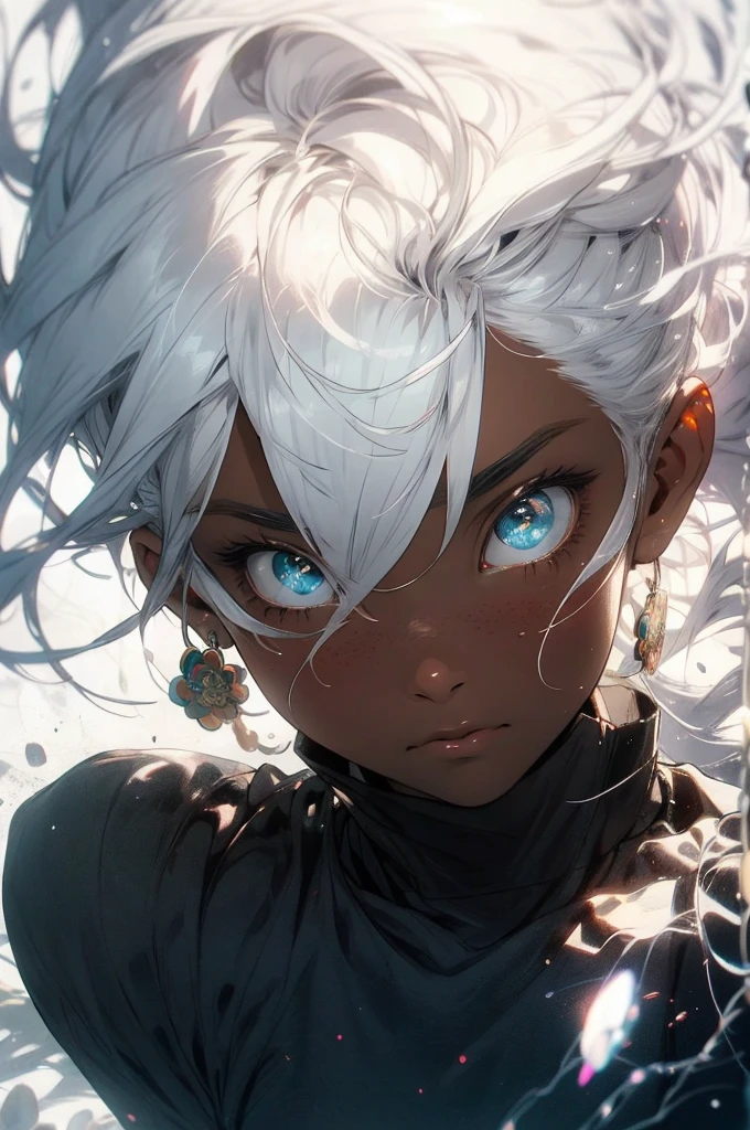 realismo, obra de arte, Melhor qualidade, Beauty and Aesthetics, muito detalhado, arte fractal, colorida, Mais detalhado, emaranhado, Fundo abstrato: 1.5, 1 : 1.3, Deus, cabelo branco, cabelo curto, Olhos vermelhos brilhantes, misterioso, magical, gelo, homem bonito, asian style