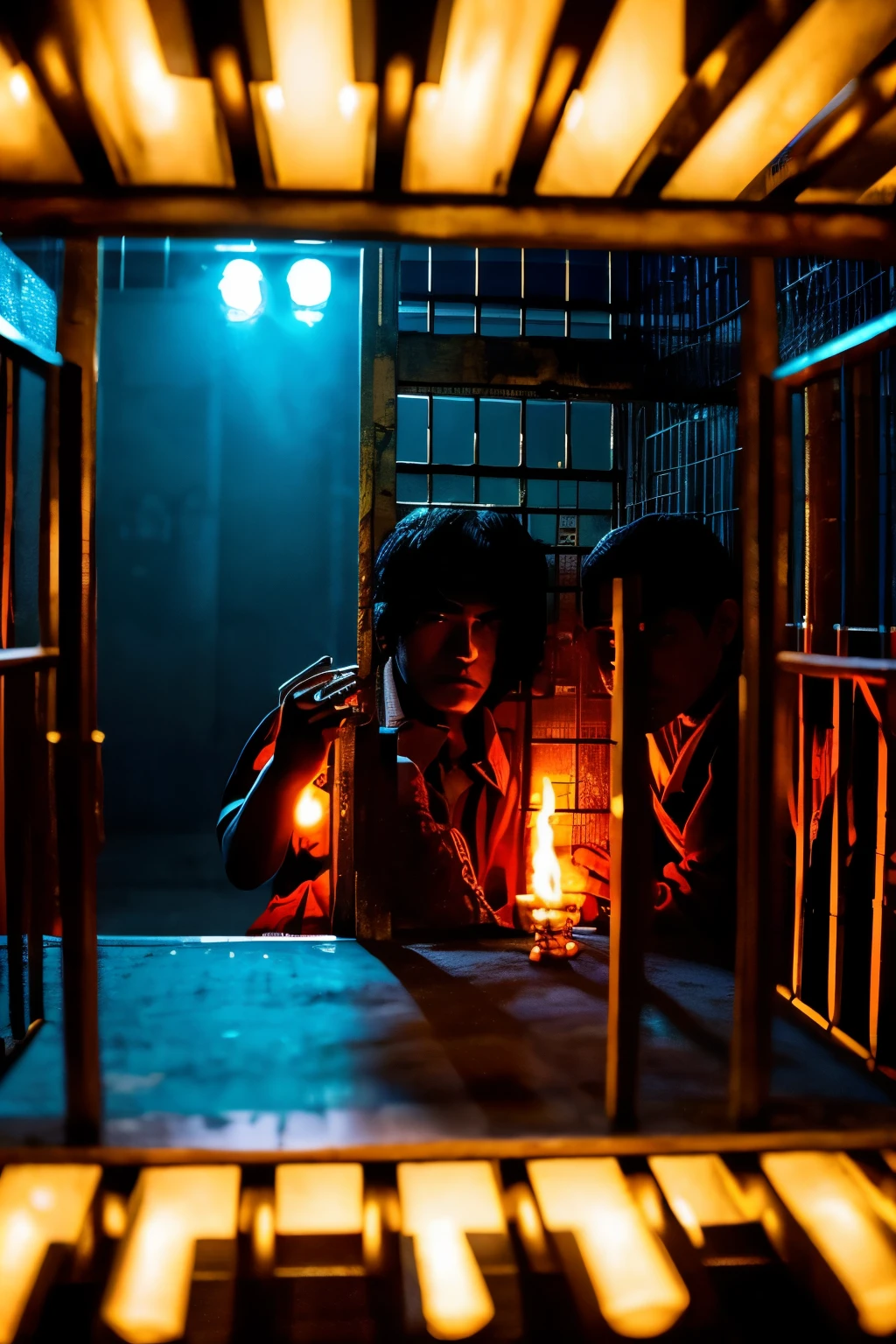 King Enma,Gangsters imprisoned in hell's prison,Behind the men,Lock,I can't see your face,Shoot in ultra-high resolution. This masterpiece is of the highest quality,Shoot in ultra-high resolution