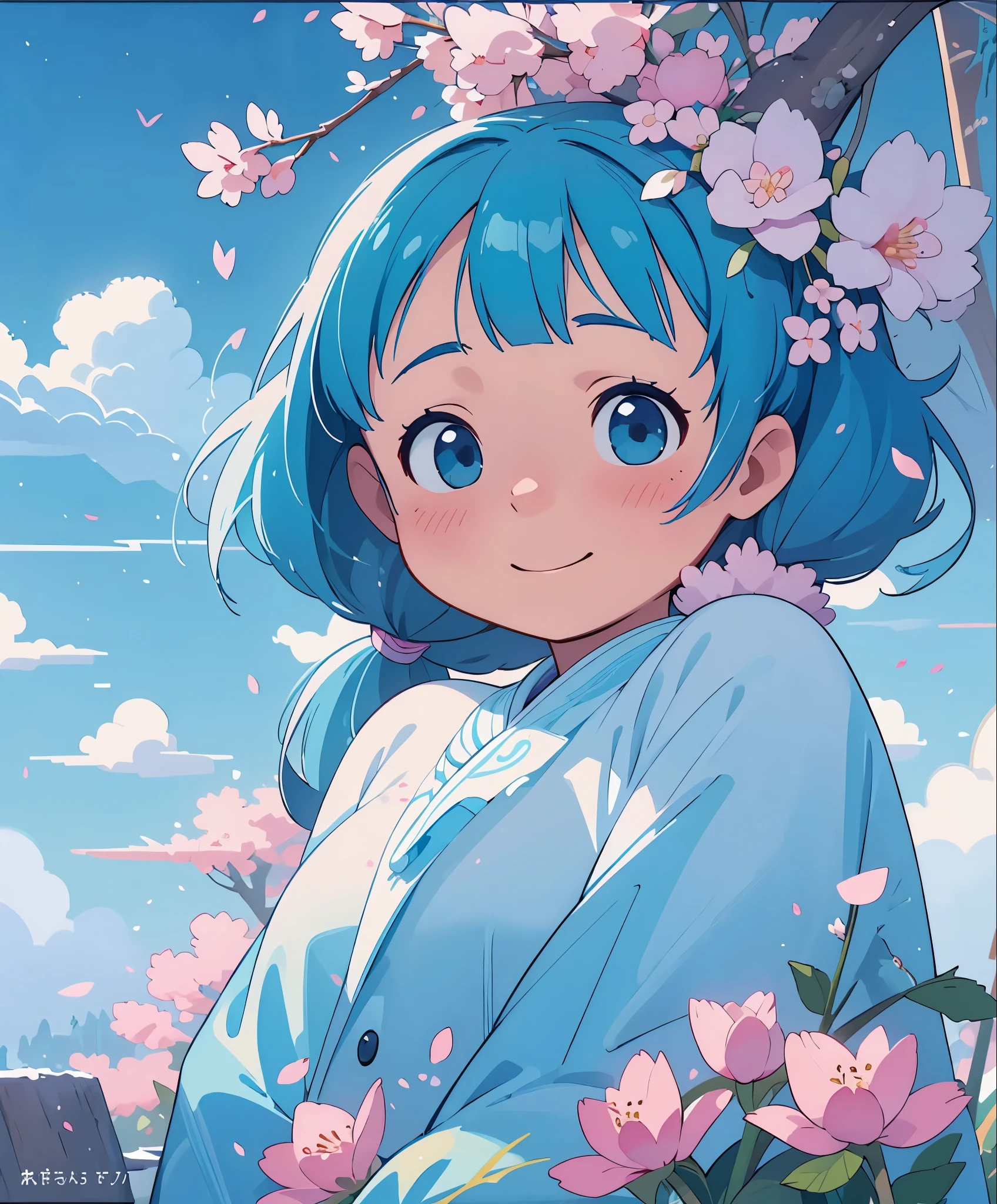 (masterpiece、highest quality、highest quality、official art、beautiful beautiful:1.2)、(1 girl:1.3)Hatsune Miku、twin tails,big breasts,(High resolution、Super detailed、nffsw、movie)、one girl、Cherry Blossom Gardenに立つ女の子、Girl around the petals、adorable smile、looking at camera、Full body Esbian、long-haired girl with blue hair、twin tailsの髪型、look at the camera、fantasy、cute dress、highly detailed face、highly detailed eyes、Cherry Blossom Garden、Cherry blossom petal splash art、Ultra Detailed Fields、Beautiful white starry sky、aurora、Light blue、blanche、Nebula in the sky、watercolor painting、pastel colour