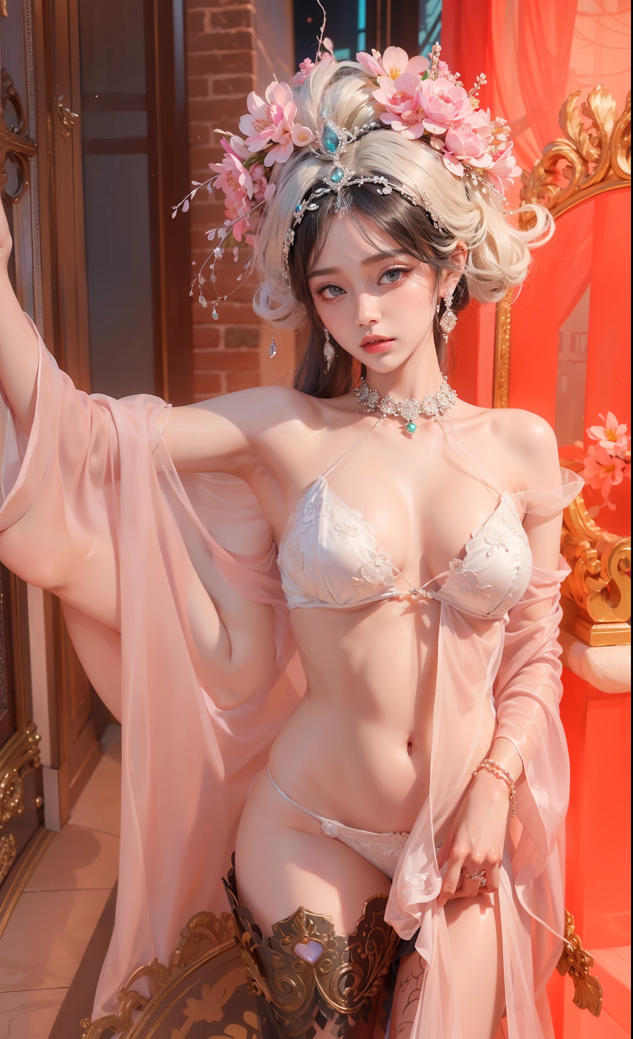 Royal sister，exquisite eyes，Frozen queen，put the crown on your head，Detailed  expressions body，tall figure，Gorgeous，Leg length，4K，HD，Sensual，translucent lace，白皙plump figure，pretty face，Little cherry mouth，beautiful and delicious（3D royal sister），plump figure，gloss gel coat，Queen in luxurious dress，Crystal Gem Crown，Necklace jewelry，black tattoo(whole body)，The tattoo is very three-dimensional，Gorgeous and intricate tattoo designs，tattoo queen，8k超HD，Ultra-clear portrait，Like Fan Bingbing's face，wear a skirt，Wear a flower crown，five fingers straight，Fingers neat