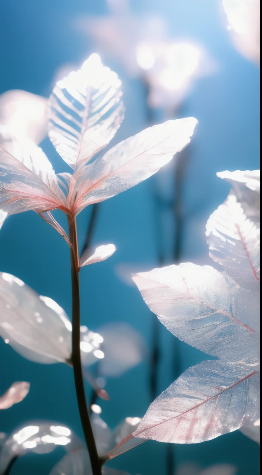 water晶春花,Pink and white gradient,water滴,fantastic, galaxy, ,, Pink and white gradient,water滴,Light blue leaves,spark, spark, brilliance, water,rich and colorful,, Magical photography of light blue leaves, dramatic lighting, photorealism, Super detailed, 4K, depth of field, high resolution
