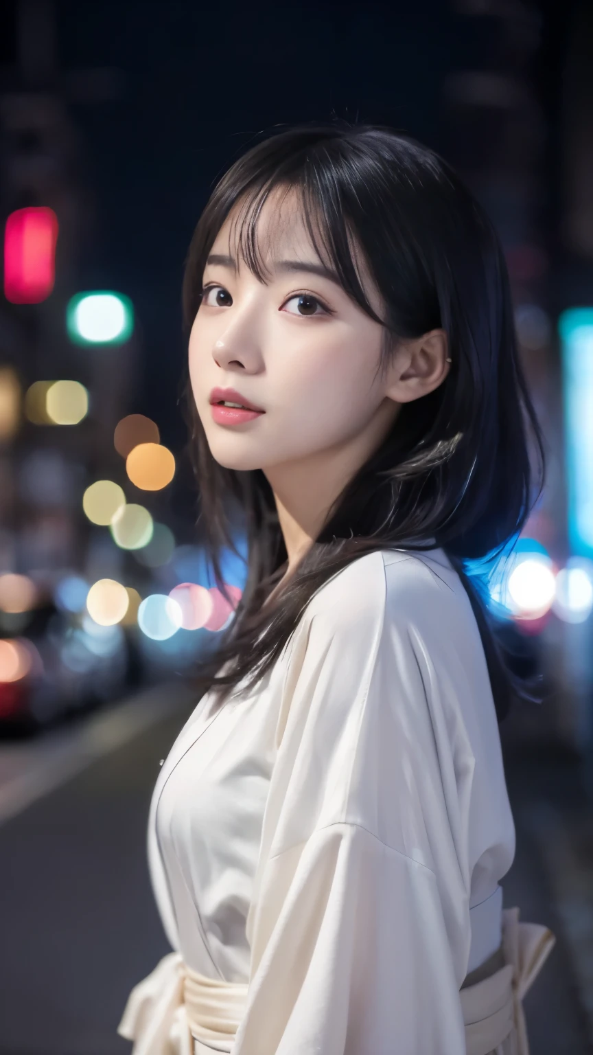 (kimono)、、(highest quality,masterpiece:1.3,超A high resolution,),(Super detailed,caustics),(Photoreal:1.4,RAW shooting,)ultra-realistic capture,very detailed,High resolution 16K suitable for human skin、 natural skin texture、、Skin tone looks even and healthy、 Use natural light and color,one woman,Japanese,,cute,black haired,middle hair,(written boundary depth、chromatic aberration、、wide range of lighting、natural shading、)、、(outdoor lights at night:1.3)、(falling snow:1.2)、(hair swaying in the wind:1.1)、(Snow reflects light:1.1)