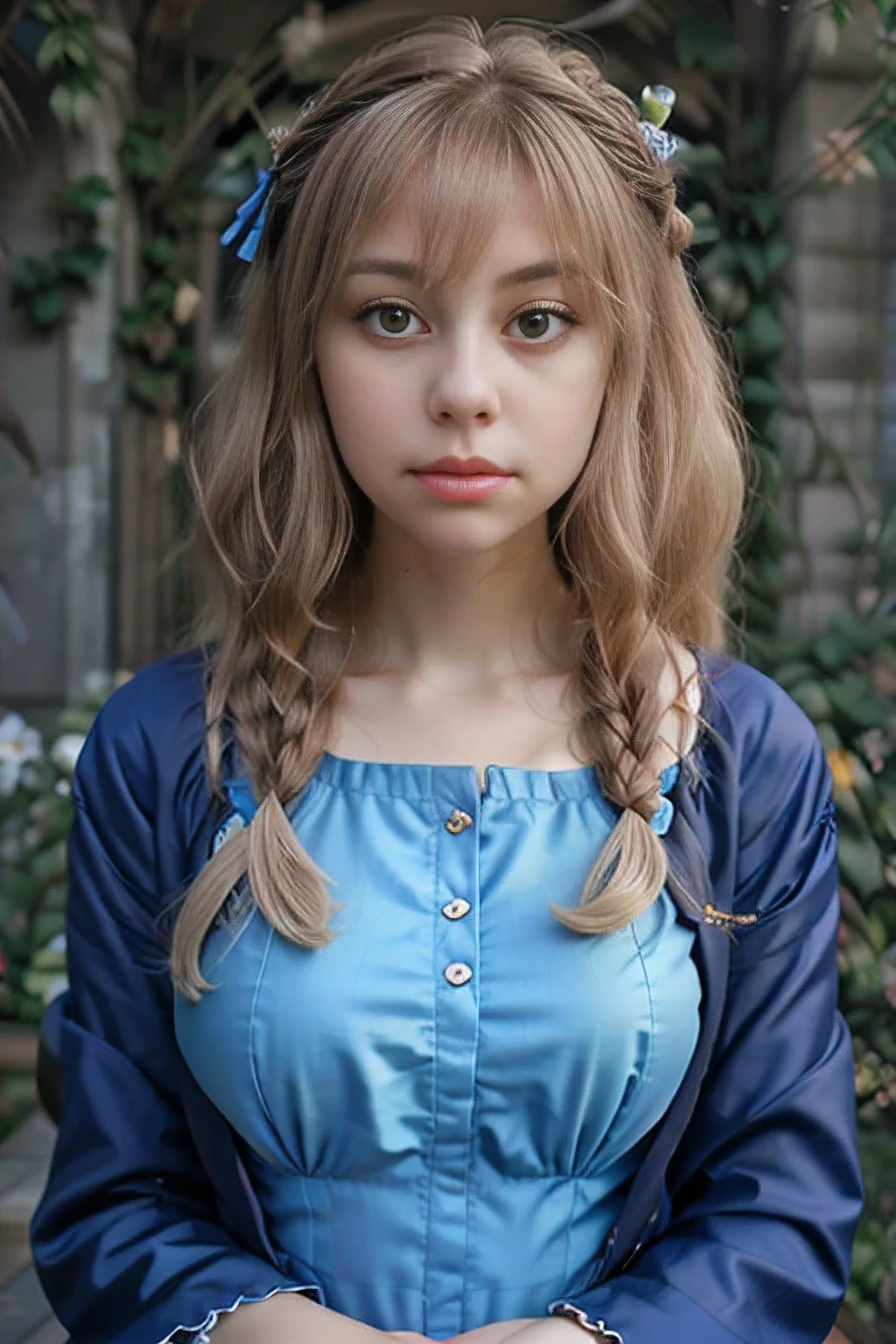 (dynamic angle:1.3),extreme closeup,windy,cinematic highlight,1girl,upper body,dacing,looking at viewer, violet_evergarden, solo, jewelry, blank eyes,brooch, blonde_hair,( vevry long hair:1.2),floating hairlong_sleeves, ribbon, blue_eyes, jacket, dress, gem, hair_ribbon,sky, depth_of_field, a close view of flying petal,