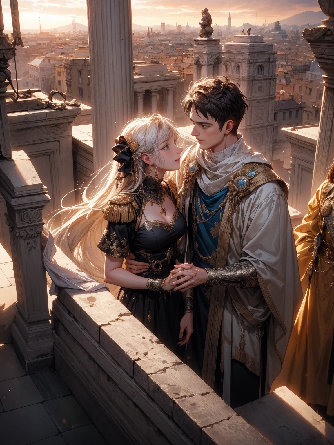 Roman Emperor Constantine the Great and a beautiful woman named Serdica, beloved by the Roman Emperor Constantine the Great. A happy couple. An eternal bond of love. Mutual affection. Pure love. romantic, sunset, back only, photorealistic The refreshing breeze of early summer.“My Rome is Serdica” amor.rome.Magnificent and lyrical. Dramatic. With admiration for Sofia, Bulgaria.epic. symphonic.dramatic , view background. urban. Super beautiful. high resolution. high quality. High resolution. digital art. Super beautiful. high resolution. high quality. High resolution. digital art.