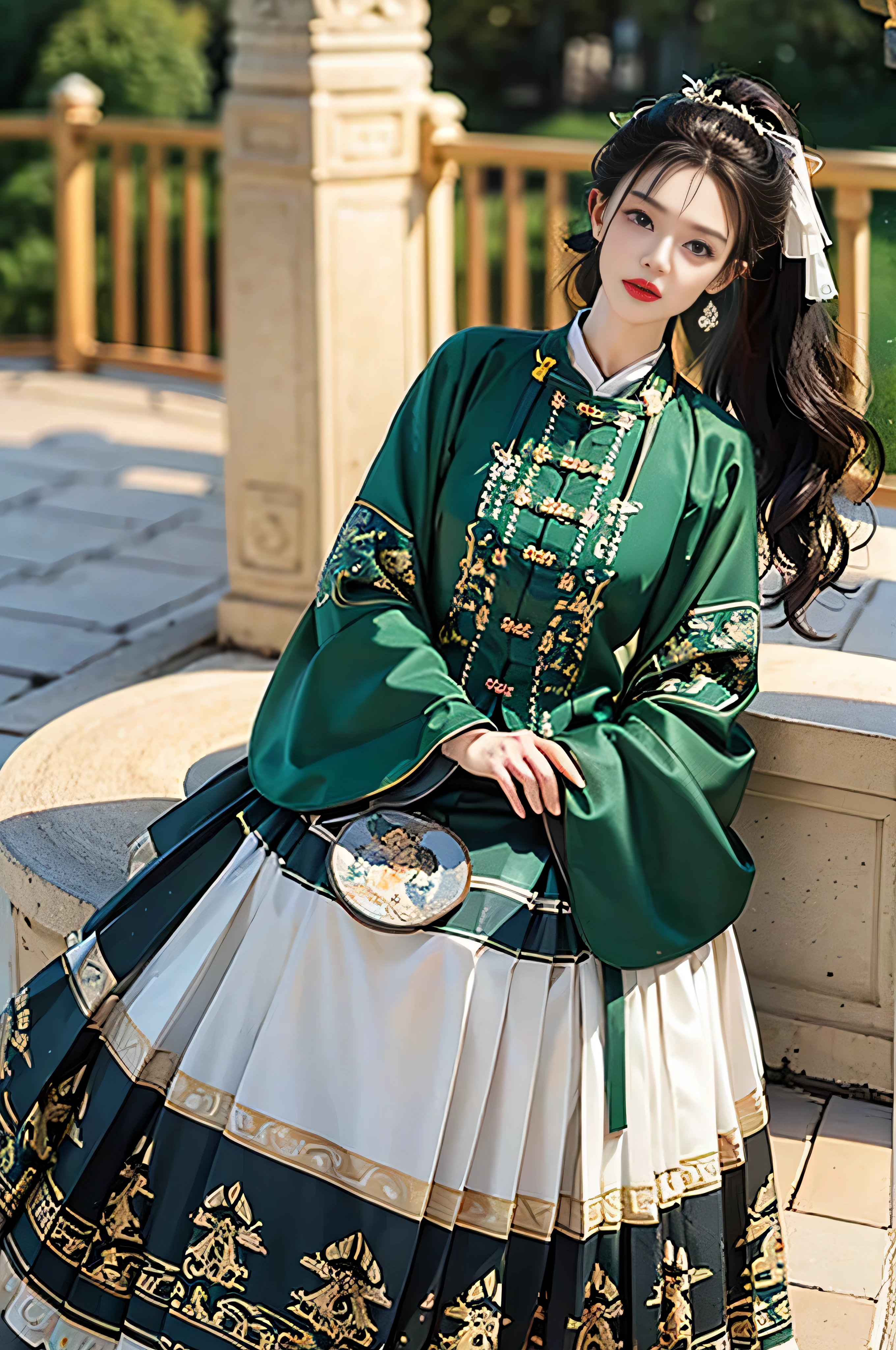 (?????????????:1.5), Realistic, Photorealistic, (masterpiece:1.5), concept art, intricate details, highly detailed, photorealistic, octane render, 8k, unreal engine, dynamic pose, best quality, highres, (realistic face:1.1), (hyperrealistic:1.1), (((full_body))), perfect eyes,(shiny skin:1.2), perfect hand, extremely detailed background, ((devilish eyes)), ((1girl)), ((detailed eyes, high quality eyes, high quality face)), long black hair, messy ponytail, dramatic, depth of field, bokeh, 4k, beautiful bride, (green/yellow chinese shirt), (white/green chinese long skirt), chinese garden background, ((angry)), battle fighting