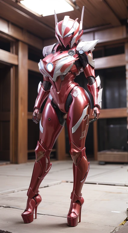  (1 girl, alone, alone), (Very rich facial details), (Half face mecha helmet:1), (big ass, huge breasts。), (split:1.5), (muscle abs:1.3), (Mecha Armguards, Diamond Core in Breastplate:1.3), (Red shiny future mecha armor, Mecha tight suit pants, Mecha guards armored legs, High heel:1.5), (muscular female body, glowing skin, Sexy long legs:1.1), (looking at the audience:1.3), (Female focus:0.886), Super texture, Unreal Engine rendering, Physically based rendering, ultra high definition, 16K, 1080P.