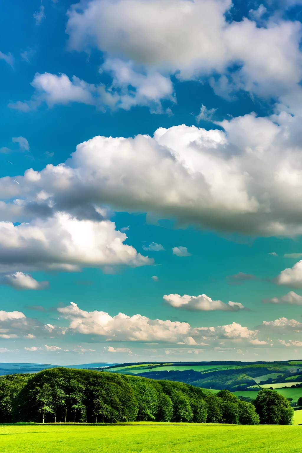 pristine landscape,sky and clouds, green forest, Tyndall effect,a country road,Colorful hot air balloon,High quality desktop wallpaper, verdant forest, Detailed field properties, beautiful english countryside, stunning scenery, rolling hills, landscape wallpaper, lush countryside, Patches of green forest, stunning scenery, Green fields in the background, High quality wallpaper, beautiful wallpaper