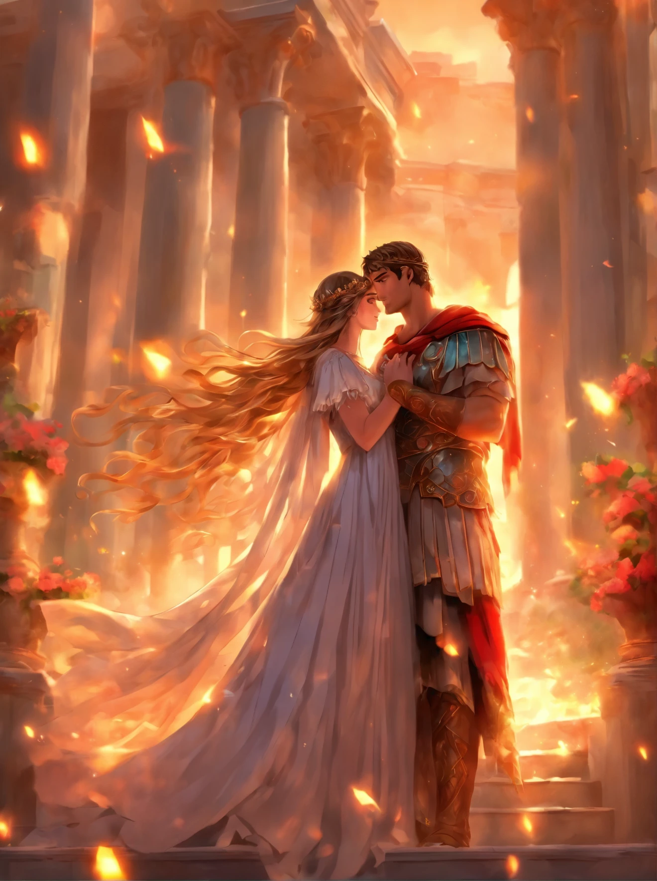 Roman Emperor Constantine the Great and a beautiful woman named Serdica, beloved by the Roman Emperor Constantine the Great. A happy couple. An eternal bond of love. Mutual affection. Pure love. romantic, sunset, back only, photorealistic The refreshing breeze of early summer.“My Rome is Serdica” amor.rome.Magnificent and lyrical. Dramatic. With admiration for Sofia, Bulgaria.epic. symphonic.dramatic , view background. urban. Super beautiful. high resolution. high quality. High resolution. digital art. Super beautiful. high resolution. high quality. High resolution. digital art.