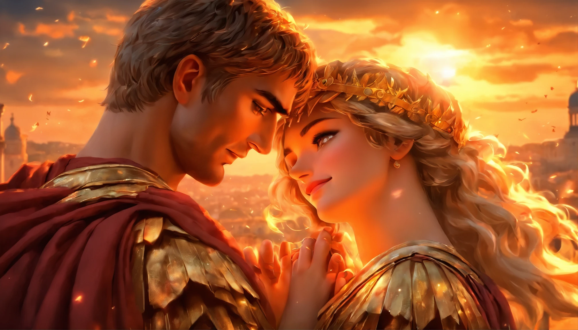 Roman Emperor Constantine the Great and a beautiful woman named Serdica, beloved by the Roman Emperor Constantine the Great. A happy couple. An eternal bond of love. Mutual affection. Pure love. romantic, sunset, back only, photorealistic The refreshing breeze of early summer.“My Rome is Serdica” amor.rome.Magnificent and lyrical. Dramatic. With admiration for Sofia, Bulgaria.epic. symphonic.dramatic , view background. urban. Super beautiful. high resolution. high quality. High resolution. digital art. Super beautiful. high resolution. high quality. High resolution. digital art.