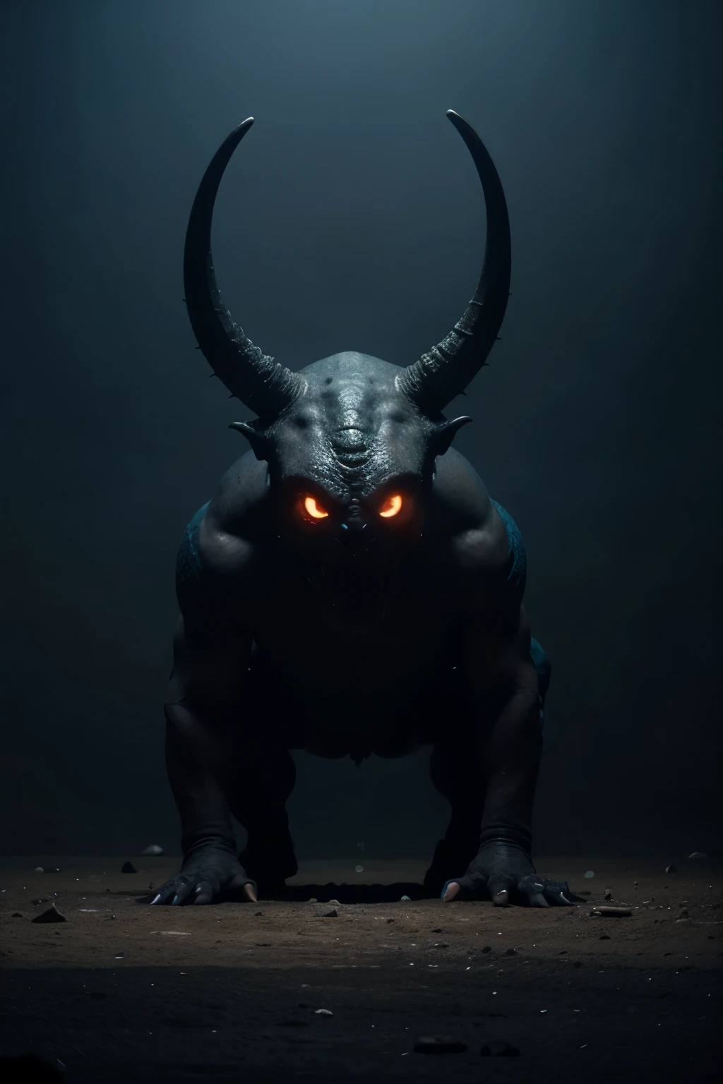 Monstruo, alto , aterrador y oscuro y azul
