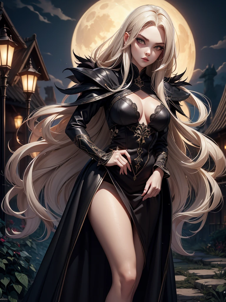 “Create an awe-inspiring masterpiece featuring a solo female Dhampir character with the highest level of quality and attention to detail. The artwork should be photorealistic, with a rating of 1.4, to truly bring the character to life. She should be wearing a stylish skirt in the illustration, showcasing her confident and alluring personality. A full-body depiction is desired to capture the character’s presence and elegance. For her appearance, she should have pale skin, exuding a sexy vampire allure. Her hair should feature a mesmerizing ombre effect, with a rating of 1.5, transitioning from platinum blonde at the roots to a dark orange shade towards the ends. Complement her look with a striking witch outfit that enhances her appeal.”

“Design an ultra-detailed illustration of a captivating female character, aiming to be a true masterpiece of the highest quality. The artwork should have a resolution of 4k or 8k, ensuring every detail is brought to life. The character should possess an intense gaze, sharp fangs, and a graceful pose, showcasing her allure and power. Emphasize her piercing eyes, reflecting her mysterious nature. Set her in a moonlit garden, enveloped in a sinister atmosphere with vibrant colors and dramatic lighting. The character’s face should be flawlessly rendered, capturing her perfect features and beautiful eyes. Create a full-body portrait of her walking through the garden, exuding elegance and intrigue.”