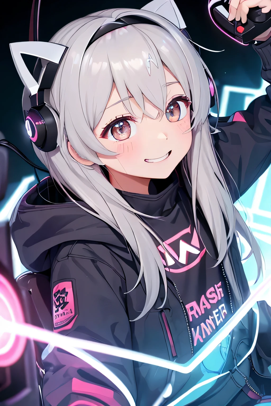 (highest quality:1.4)、High resolution、detailed background、anatomically correct、
A girl excitedly wearing VR goggles in a dark room、I&#39;m extremely excited、
His eyes are wide open and he is immersed in the experience inside the goggleouth slightly open or smiling、
A part of the body is moving slightly、
Your hands are shaking slightly or your body is swaying back and forth、
A slight redness on the face and neck due to an increased heart rate、
Being completely immersed in the VR experience reduces your reaction to external stimuli