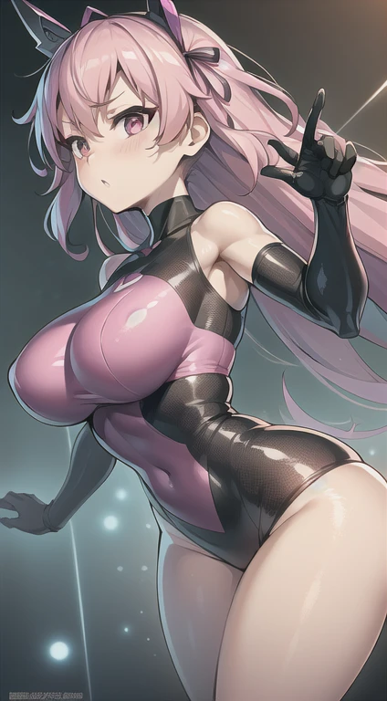 (hd, sharp, fractal), single woman, Super hamstring muscle, Magical girl, 25 years old,big, Pink and black rubber suit costume