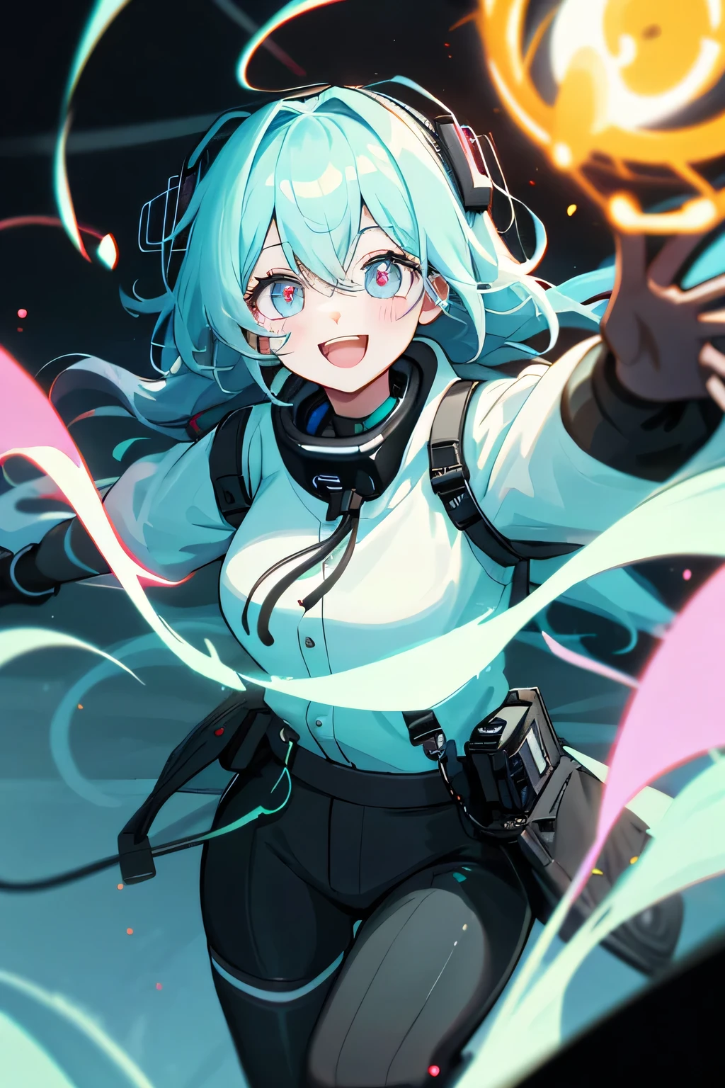 (highest quality:1.4)、High resolution、detailed background、anatomically correct、
A girl excitedly wearing VR goggles in a dark room、I&#39;m extremely excited、
His eyes are wide open and he is immersed in the experience inside the goggleouth slightly open or smiling、
A part of the body is moving slightly、
Your hands are shaking slightly or your body is swaying back and forth、
A slight redness on the face and neck due to an increased heart rate、
Being completely immersed in the VR experience reduces your reaction to external stimuli