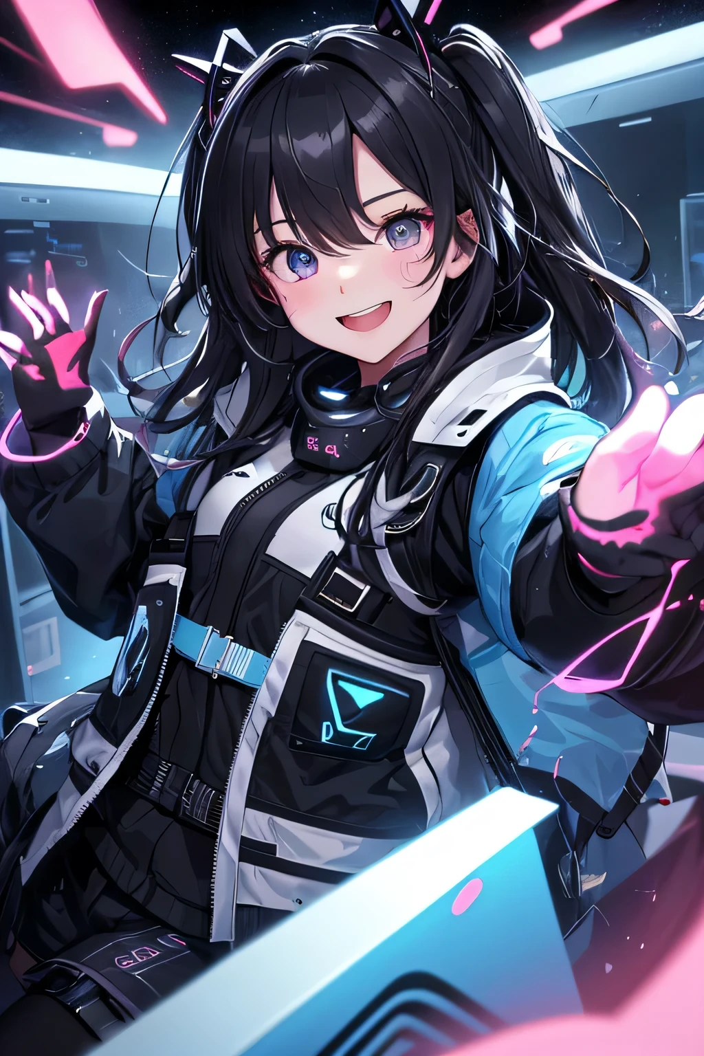 (highest quality:1.4)、High resolution、detailed background、anatomically correct、
A girl excitedly wearing VR goggles in a dark room、I'm extremely excited、
His eyes are wide open and he is immersed in the experience inside the goggleouth slightly open or smiling、
A part of the body is moving slightly、
Your hands are shaking slightly or your body is swaying back and forth、
A slight redness on the face and neck due to an increased heart rate、
Being completely immersed in the VR experience reduces your reaction to external stimuli