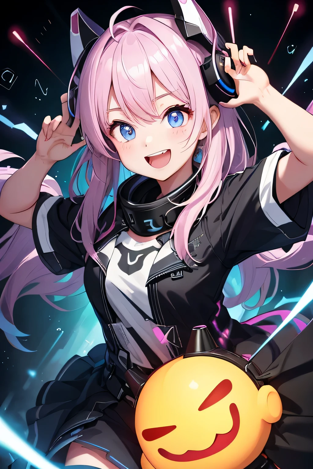 (highest quality:1.4)、High resolution、detailed background、anatomically correct、
A girl excitedly wearing VR goggles in a dark room、I'm extremely excited、
His eyes are wide open and he is immersed in the experience inside the goggleouth slightly open or smiling、
A part of the body is moving slightly、
Your hands are shaking slightly or your body is swaying back and forth、
A slight redness on the face and neck due to an increased heart rate、
Being completely immersed in the VR experience reduces your reaction to external stimuli