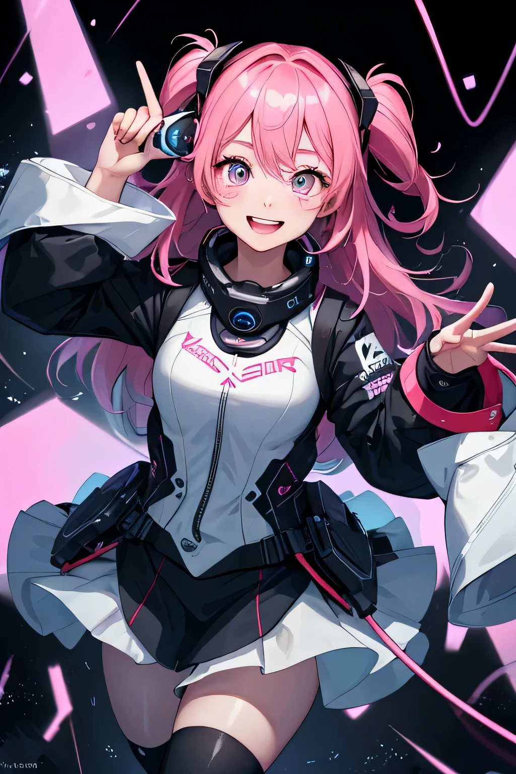 (highest quality:1.4)、High resolution、detailed background、anatomically correct、
A girl excitedly wearing VR goggles in a dark room、I'm extremely excited、
His eyes are wide open and he is immersed in the experience inside the goggleouth slightly open or smiling、
A part of the body is moving slightly、
Your hands are shaking slightly or your body is swaying back and forth、
A slight redness on the face and neck due to an increased heart rate、
Being completely immersed in the VR experience reduces your reaction to external stimuli