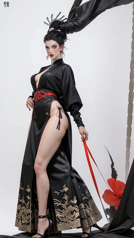 Wearing dreamy Hanfu。Tight,High heel。Breast protrusion。Breasts are larger than the torso。Perfect body,supermodel。 leg rings。good facial features。high quality faces。sexy idol girl group。The Ultimate Body。Smooth and delicate skin。Exquisite facial features。prostitute。A true physics engine。woman with smooth skin。energetic woman。Crazy horse show。Sexy hot woman。Immortal Cultivator。hat,Knife crown,Hairpin。Cloak。Model shooting poses。
