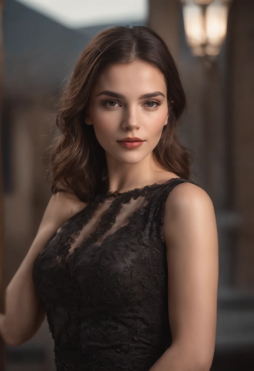 The sexiest beautiful beauty in the world,ellegance，pearls necklace，black color dress, Cinematic texture, Best quality, Movie poster, Soft lighting, Warm colors,in the style of uhd image, wollensak 127mm f/4.7 ektar