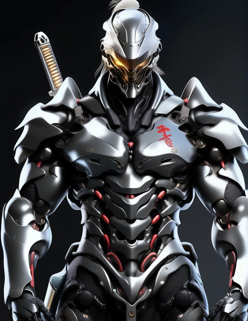 arafed man in a black suit with a sword and a helmet, covered in full metal armor, raiden metal gear, stylish cyborg armor, covered in full silver armor, movie still of a villain cyborg, cyborg samurai, cyborg ninja, raiden from metal gear rising, cyber japan style armor, black scales and cyborg tech, akihiko yoshida. unreal engine