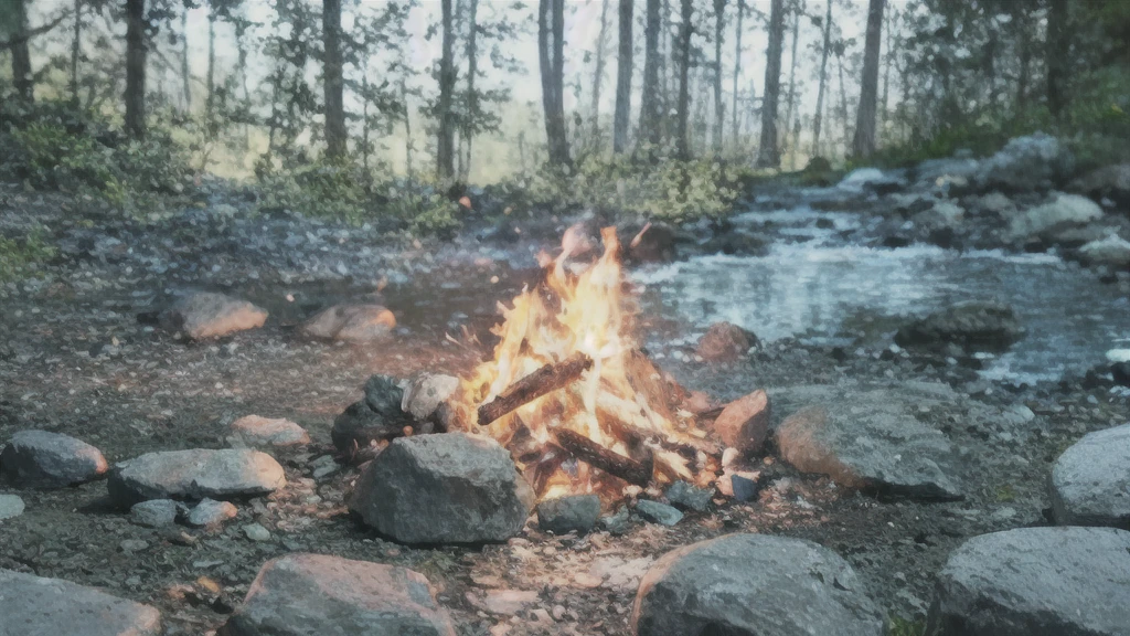 there is a campfire with rocks and water in the background, campfire in background, campfire background, campfire, photo of a campfire underwater, outdoor campfire pit, at a campfire in the forest, campfire, burning scene in the background, Background fire, at a campfire at night, Fire and water, fire reflection, fire in the background, small fire
