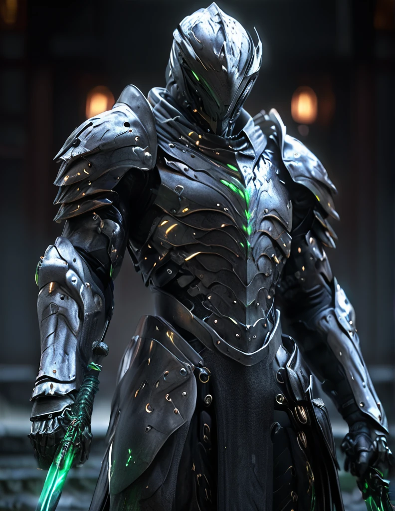 arafed man in a black suit with a sword and a helmet, covered in full metal armor, raiden metal gear, stylish cyborg armor, covered in full silver armor, movie still of a villain cyborg, cyborg samurai, cyborg ninja, raiden from metal gear rising, cyber japan style armor, black scales and cyborg tech, akihiko yoshida. unreal engine