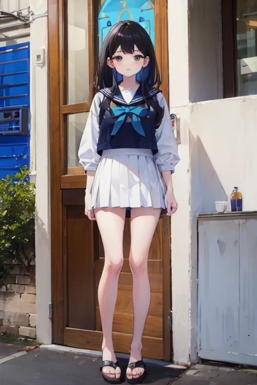 master piece ,full body figure、standing exactly, Toes on the feet、cute girl、sailor suit、mini skirt、legs are open、thighs、sexy pose