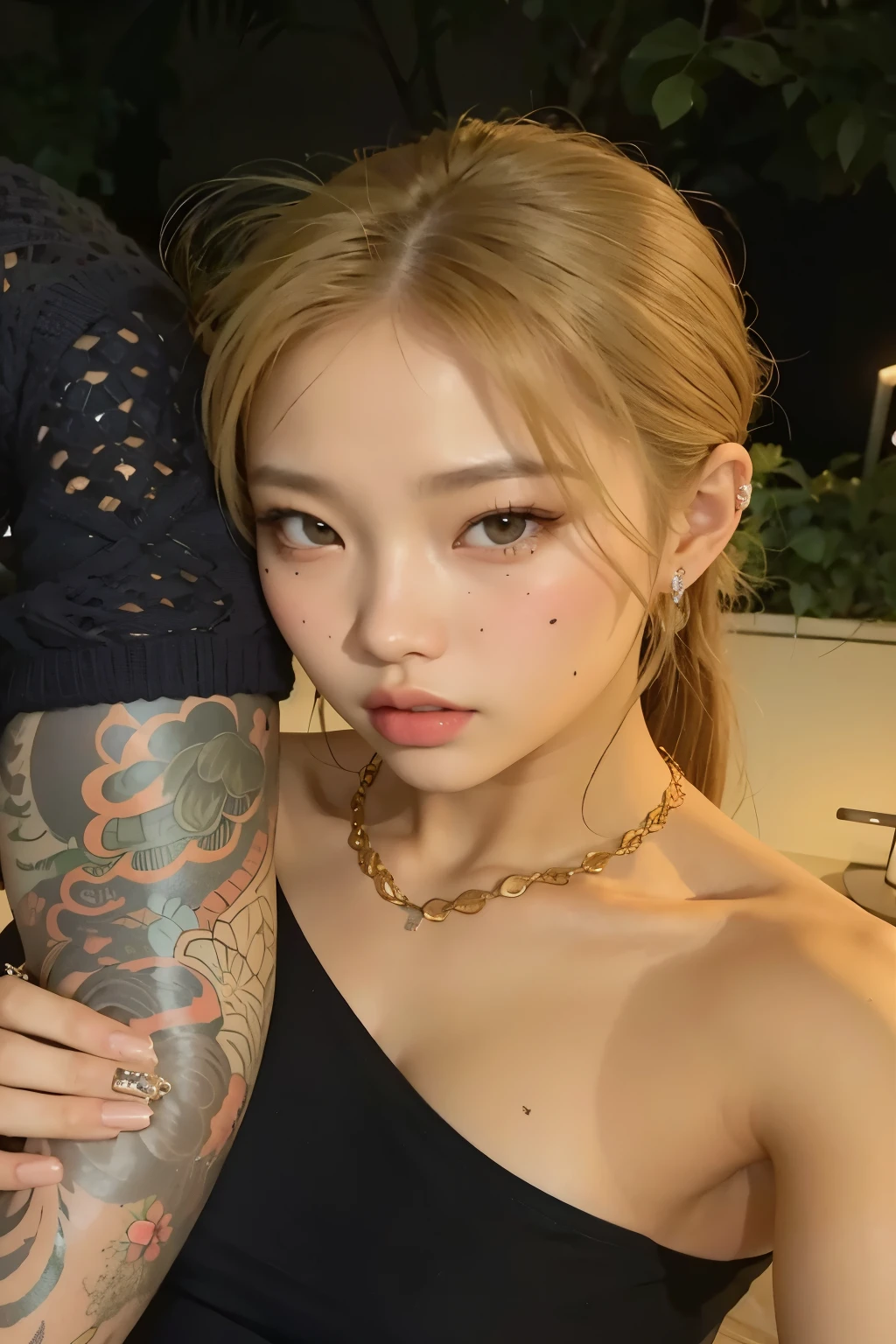 un primer plano de una mujer con un tatuaje en el brazo, Jennie de blackpink, Jennie Kim, Jennie Kim de Blackpink, Jennie de blackpink, portrait of Jennie de blackpink, jennie rosa negro, maquillaje popular de corea del sur, yanjun chengt, muchacha coreana, heonhwa choe, hermosa mujer surcoreana