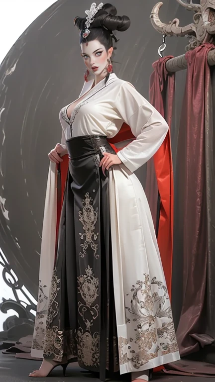 Wearing dreamy Hanfu。Tight,High heel。Breast protrusion。Breasts are larger than the torso。Perfect body,supermodel。 leg rings。good facial features。high quality faces。sexy idol girl group。The Ultimate Body。Smooth and delicate skin。Exquisite facial features。prostitute。A true physics engine。woman with smooth skin。energetic woman。Crazy horse show。Sexy hot woman。Immortal Cultivator。hat,Knife crown,Hairpin。Cloak。Model shooting poses。