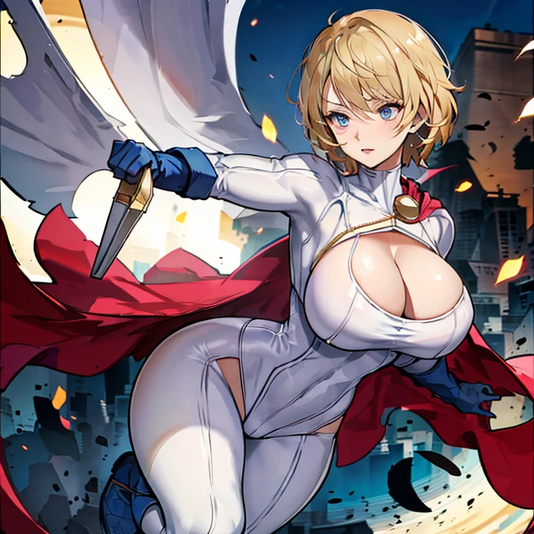 Power girl agarrando sus grandes senos 