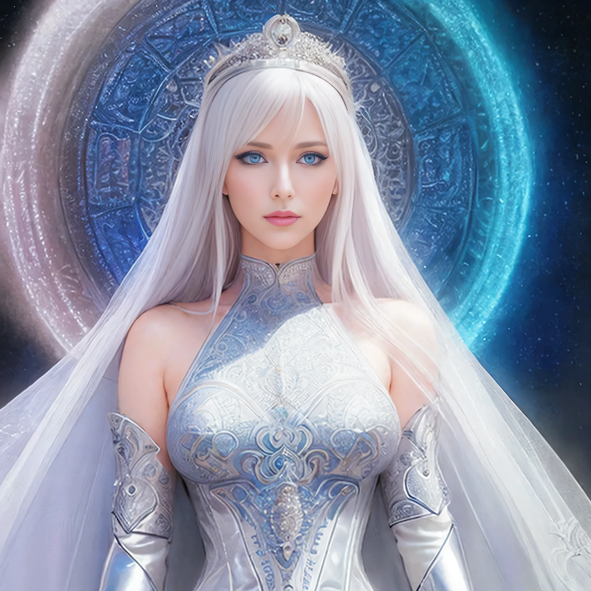 a close up of a woman in a dress with a tiable, white haired deity, a beautiful fantasy empress, ((a beautiful fantasy empress)), portrait knights of zodiac girl, goddess. extremely high detail, digital fantasy art ), beautiful fantasy art, beautiful and elegant elf queen, 2. 5 d cgi anime fantasy artwork, anime goddess, fantasy art style