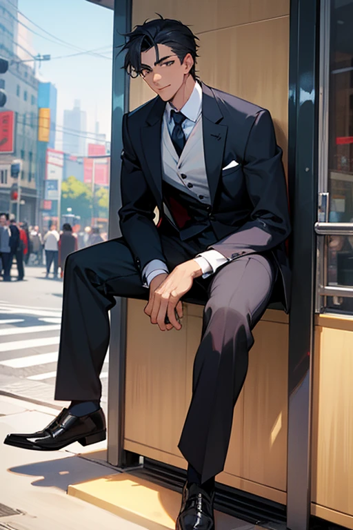 A refreshingly handsome man waiting for people in the city