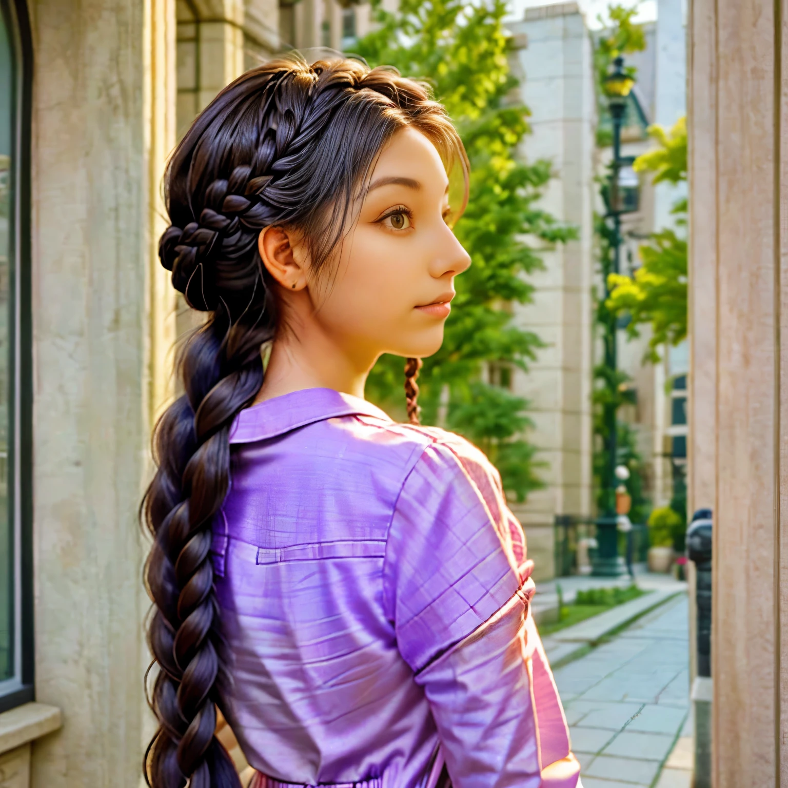 a close up of a woman with long hair in a braid, long braided hair, her hair is in a pony tail, long dark braided hair, long braided hair pulled back, long hairstyle, twisted braid, pretty long hair, braided hair. nightime, long braided curly brown hair, long flowing braided hair, two braids, twisted braids, neat braided hair