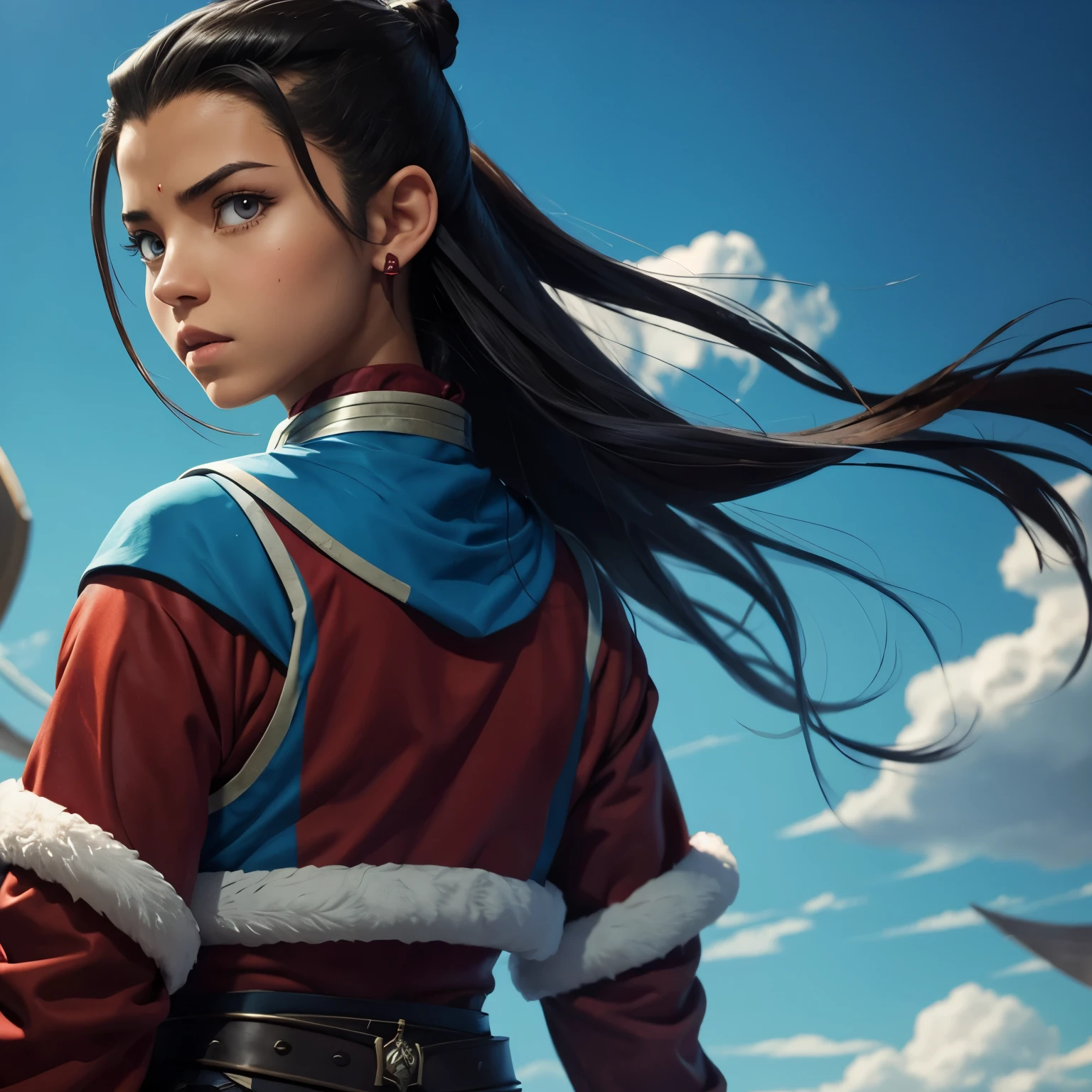 Katara from avatar the last airbender, dressed like a blood gang member