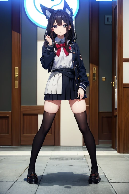 （hair band, Black sailor collar, Black Blazer, Black bow tie, Long sleeve, Pleated skirt）一人のgirl,High resolution, ,Full nudity、girl、cute 、Thick pubic hair、Nipples、Thighs、The Gaze of Love、Sweaty body、Young Face、Beautiful Face, Photorealistic images、In detail、masterpiece,Lift your legs,Wear knee-high socks,A body that is structurally identical to the human body