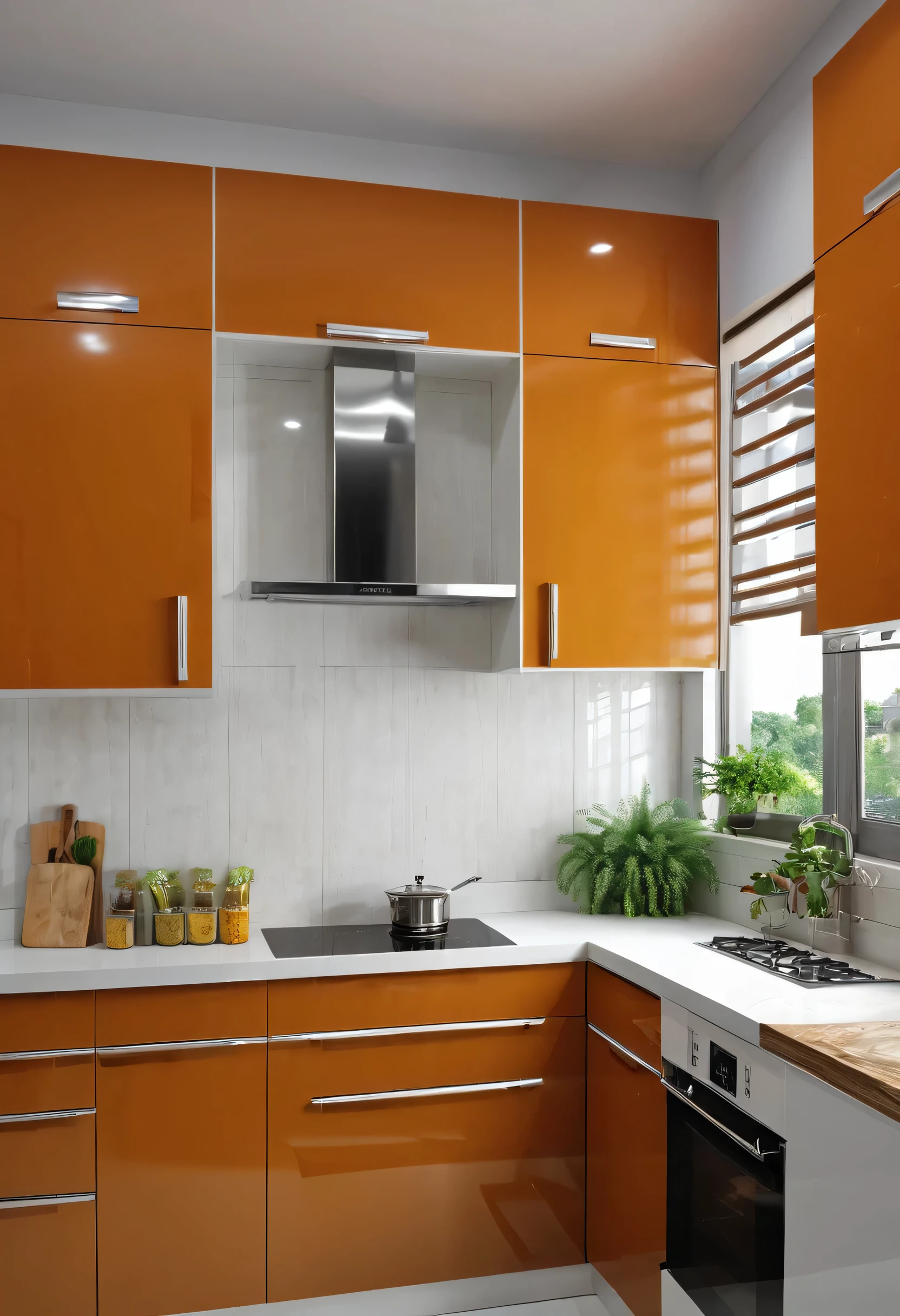 Modular kitchen with best finish combination of solid colour and wooden colour doors keeping Baisakhi festival in mind 