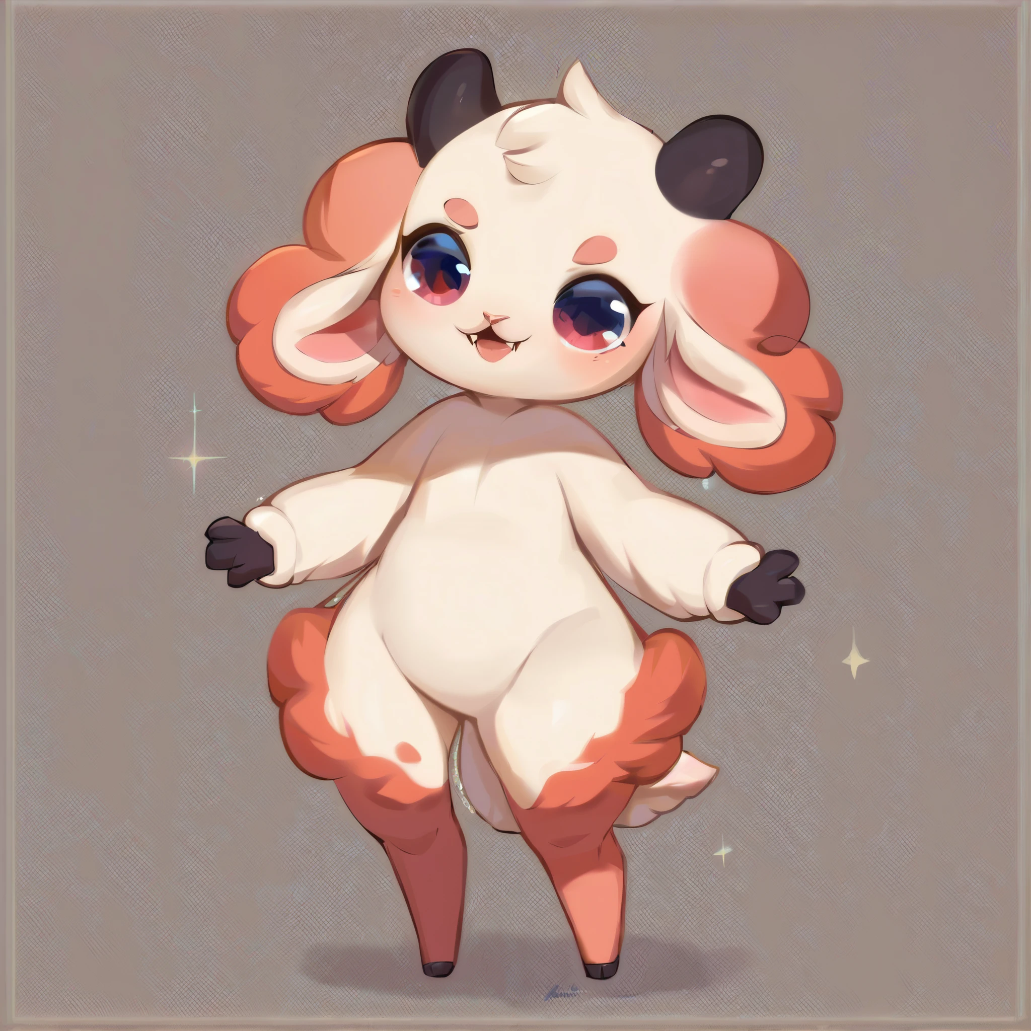 score_9, score_8_up, score_7_up, an Anthro furry sheep, female sheep, wool, wooly body, yellow eyes, sheep horns, wooly head, wooly chest and neck, mammal, standing, naked, breasts, pussy, nipples