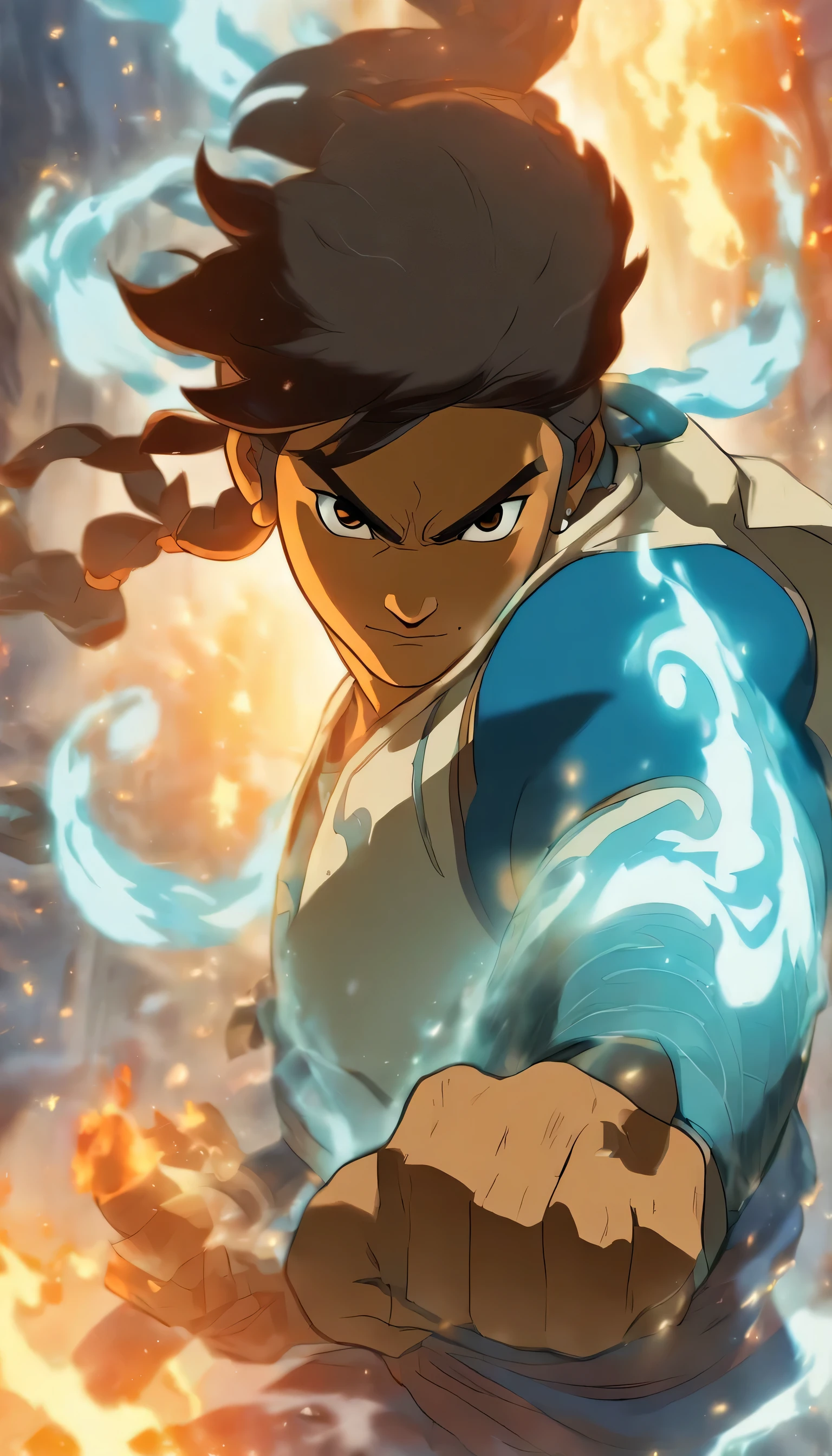 **Tairytu**, the new Avatar after Korra, es una figura misteriosa y poderosa que emerge en un mundo en constante cambio. Although his story has not yet been fully revealed, here&#39;s what we know:

1. **Origin and Incarnation**:
   - Tairytu was born in a time of transition, when technology and spirituality intertwine. His birth was a cosmic event, marked by the convergence of elements and spiritual energy.
   - Al igual que los Avatares anteriores, Tairytu is the incarnation of Raava, the spirit of light and balance. Your duty is to maintain harmony between nations and the elements.

2. **Habilidades Elementales**:
   - Tairytu domina los cuatro elementos: Agua, Tierra, Fuego y Aire. Sin embargo, His most notable affinity is with Blue Fire, una forma avanzada y letal del control del fuego.
   - His blue fire sword is an extension of his power. Forged with spiritual energy, can cut through any material and defy the laws of physics.

3. **La Espada de Fuego Azul**:
   - La espada de Tairytu emite un resplandor azul intenso, fueled by your connection to the spiritual world. Can cut through steel, rock and energy itself.
   - When Tairytu wields his sword, se convierte en un torbellino de fuego y luz, capaz de enfrentarse a cualquier amenaza.

4. **Mission and Challenges**:
   - Tairytu not only fights physical enemies, but also against the forces that threaten spiritual balance. Your search is transcendental: restore the connection between humans and spirits.
   - En su viaje, Tairytu se encuentra con aliados y enemigos inesperados. Some seek your guidance, while others wish for its destruction.

5. **El Legado de Korra**:
   - Korra, la Avatar anterior, left a world in flux. Tairytu inherits its legacy and faces unique challenges.
   - Aunque Korra fue una maestra de los elementos, Tairytu lleva su dominio al siguiente nivel, fusionando la espiritual