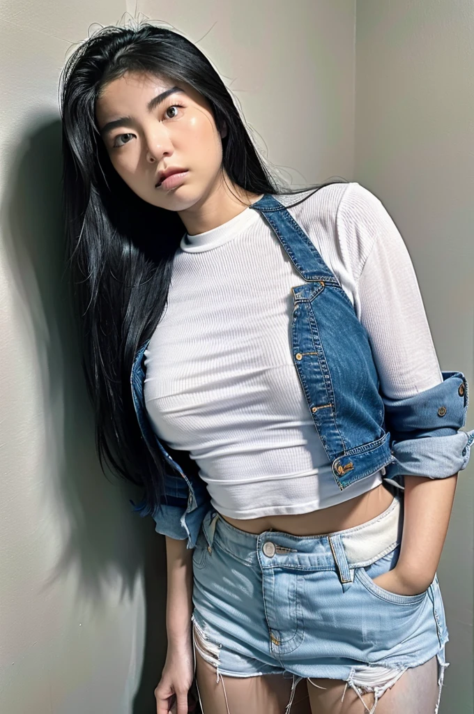 1girl, long hair, White shirt, jeans, (isolated on dark-grey background:1.2), from front, standing, (soft lighting:1.2), shot on Canon EOS 5D, BREAK
(upper body:1.2), best quality, ultra high res, (photorealistic:1.4), masterpiece, real life skin, hyper real, perspective