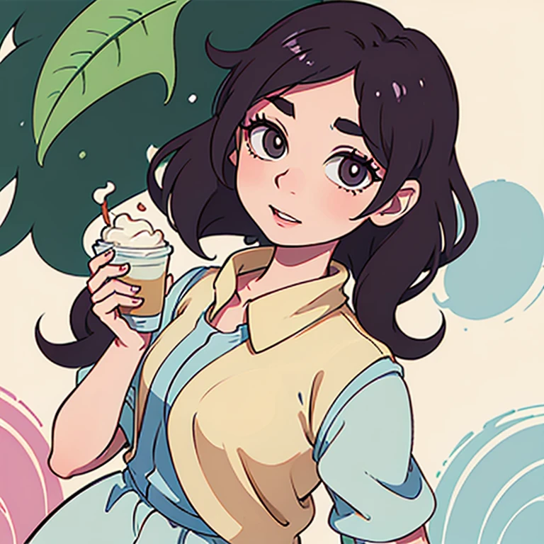 score_9_up, score_8_up, score_7_up, score_6_up, source_アニメ,2d, flat、Eating a popsicle、Black Hair、Pigtails、White dress、Brown Skin、Sandy Beach、rating_safe