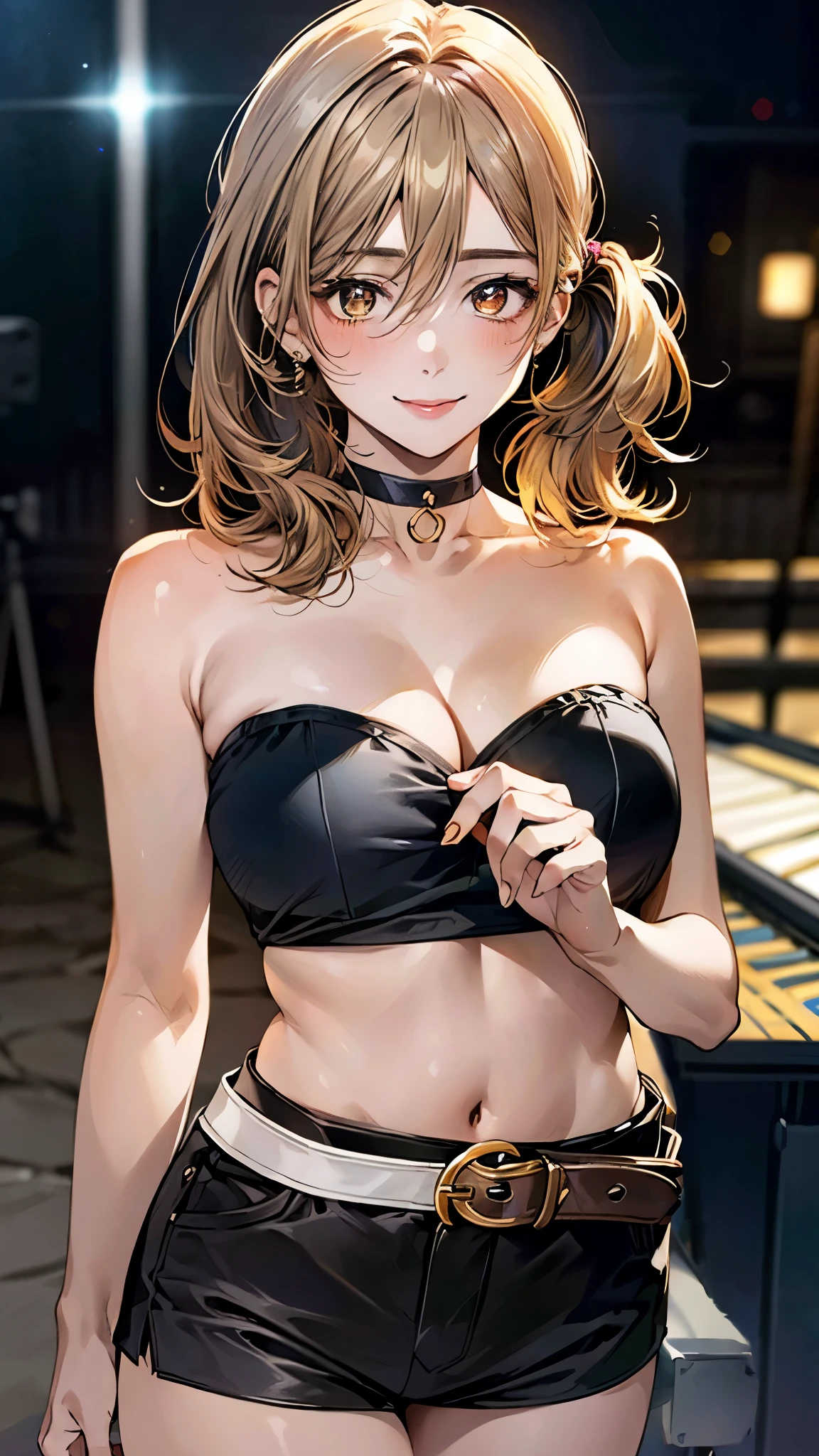 High-quality illustrations, (Natural Side Light, Theatre Lighting), Looking at the audience, Upper Body, (1 Girl:1.5), Lovely女の子, Delicate and perfect face, Symmetrical Lovely face, Shiny skin, Baby Face, Tie your bangs, Iris, Long eyelashes, (Large Breasts), (Wide Hips:1.3),Plump thighs,Beautiful Hair, Pretty face, Cute and beautiful eyes, Beautiful clavicle, Beautiful body, Beautiful breasts, Beautiful thighs, Beautiful legs, Beautiful fingers,(Beautiful views),(Lovely), 16-year-old girl,, (Fluffy semi-long hair,Brown Hair), summer,Cleavage
