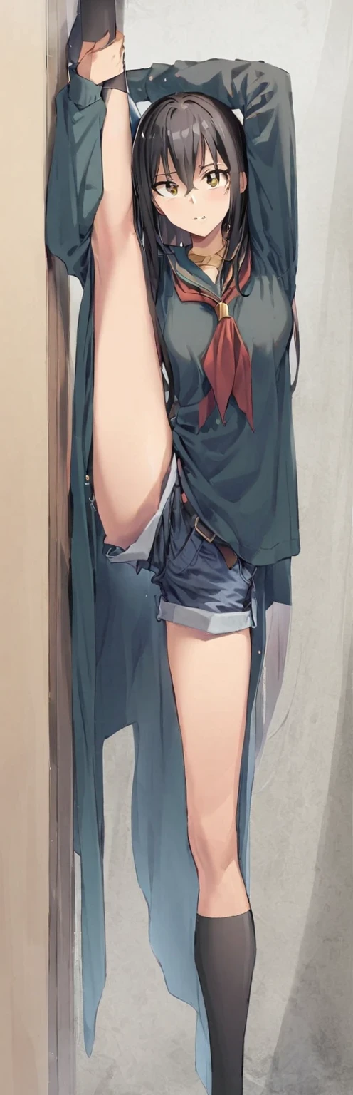 (obra maestra, of the highest quality:1.2), 1 chica, alone,They are standing_dividir,
yuuki come, pelo largo,Camiseta sin mangas negra,sin falda ,