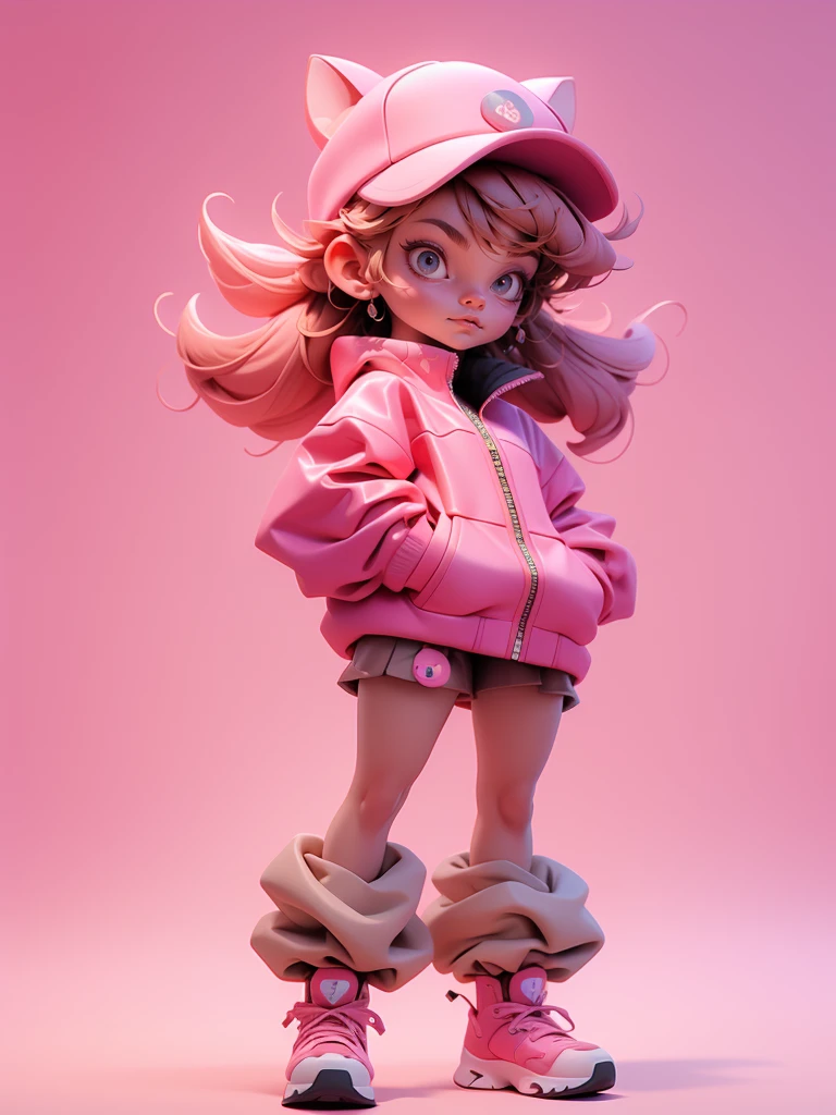 1girl, solo, (masterpiece), best quality, ultra-detailed, souryuu asuka langley, Retro style, full body. fashion cloth, fancy. red jacket, cat hat, ((pink)), pastel color, sakimichan aesthetic.