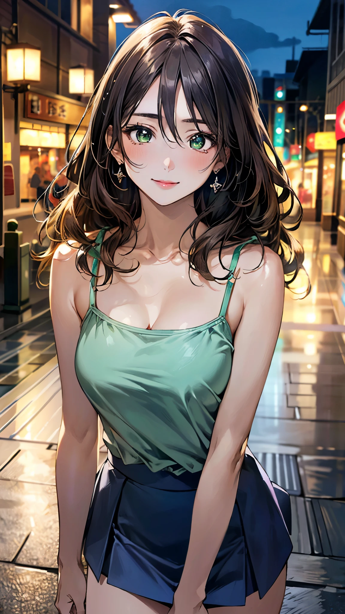 Beautiful illustrations, (Natural Side Lighting, Cinema Lighting), Looking at the audience, Upper Body, (1 girl:1.5), cute girl, Detailed and perfect face, Symmetrical cute face, Shiny skin, Baby Face, Tie your bangs back, black eye, Long eyelashes, (Large Breasts), (Wide Hips:1.3),Plump thighs,Beautiful Hair, Beautiful Face, Beautiful and beautiful eyes, Beautiful clavicle, Beautiful body, Beautiful breasts, Beautiful thighs, Beautiful feet, Beautiful fingers,(Beautiful views),(cute), 16-year-old girl, (Light green,organic cotton thick checkered summer camisole dress: 1.5), (A large head ribbon with the same pattern:1.5), (Fluffy semi-long hair,Brown Hair), summer,
